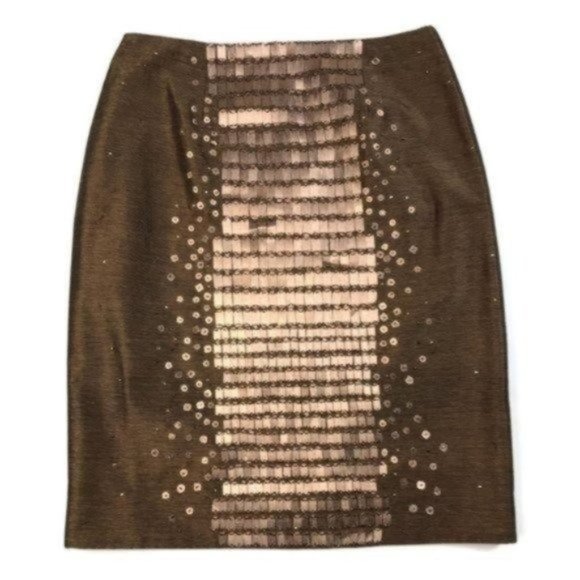 Carlisle Dresses & Skirts - Carlisle Womens Silk Wool Pencil Skirt Size 8 Brown Bronze Sequin Embellished
